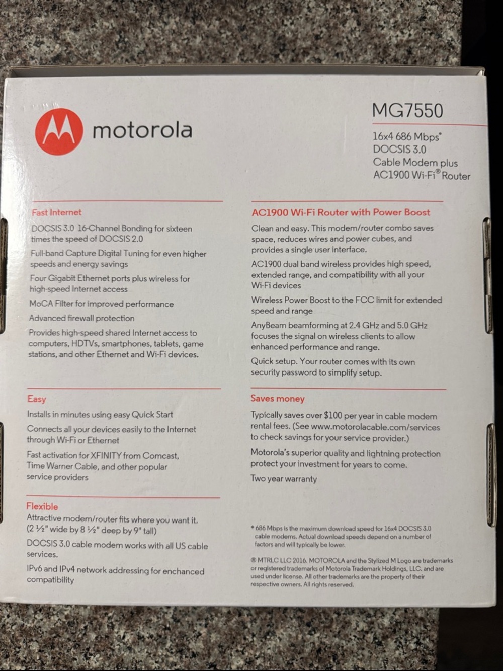 Motorola MG7550 Cable Modem + Router - Picture 5 of 6